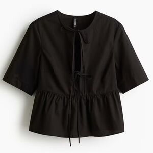 H&M Black Peplum Blouse with Tie Detail